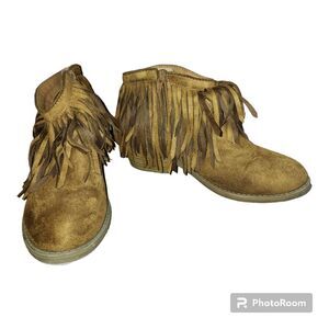 Soda fringe bootie women's size 6 comfy heel boots ankle boots caramel stylish